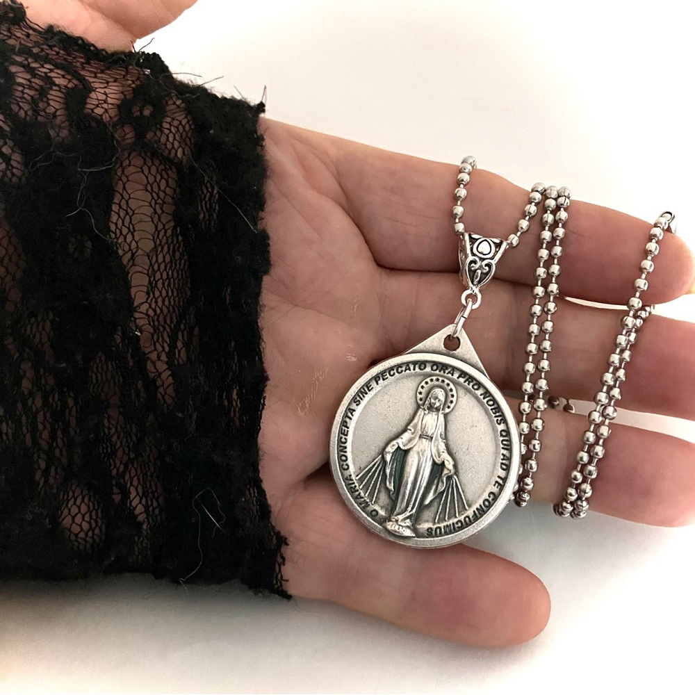 IMMACULATE CONCEPTION/MIRACULOUS MEDAL NECKLACE made in Italy - Picture 6 of 10